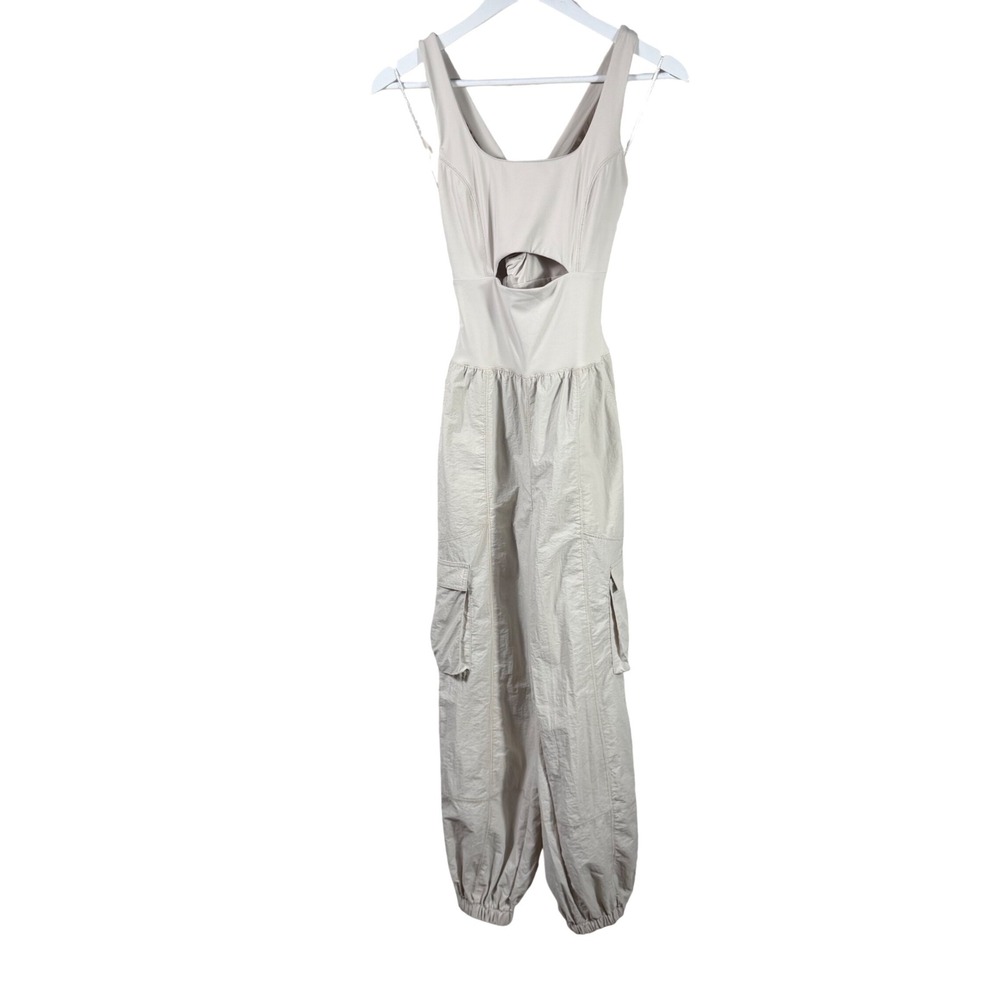 AS Revival Altard State Cargo Jumpsuit Tan Cutout Cross Back Jogger Womens XS